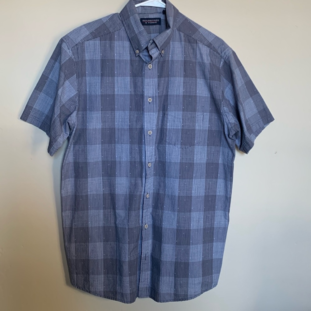 Blue Plaid Short Sleeve Shirt LTall Roundtree and Yorke.